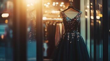 Sparkling Evening Dress in a Shop Window. photo