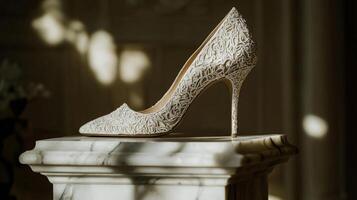 Elegant White Bridal Shoe. photo