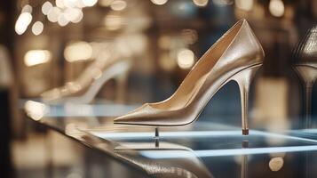 Golden High Heel Shoe Display. photo