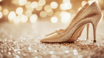 Sparkling Gold High Heels. photo