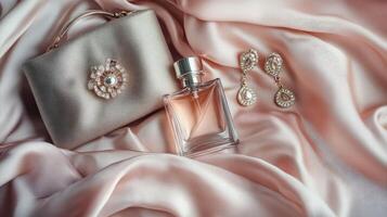 Elegant Accessories on Pink Silk. photo