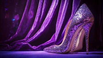 Sparkling High Heels on Purple Velvet. photo
