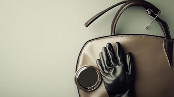 Elegant Leather Handbag and Gloves. photo