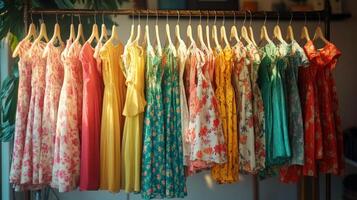 Colorful Dresses on a Rack. photo