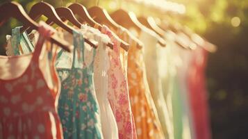 Colorful Dresses Hanging on Clothesline. photo