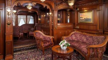 Luxurious Vintage Train Car Interior. photo