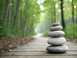 Stack of Zen stones in forest photo