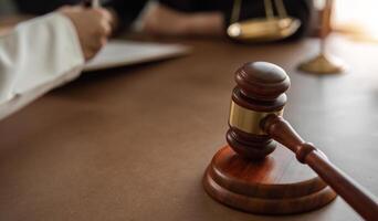 Legal concepts and lawyers Judge's hammer in the courtroom of the court for criminal judgments and judgments of the magistrate's court with justice in criminal judgments. photo
