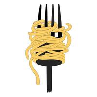 Doodle noodle at black fork, hand drawing vector