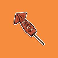 Grilled squid illustration design sticker style isolated in orange background vector