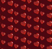 Seamless pattern of red heart shapes on a deep red background. Pixelated style giving a retro and game-inspired. Playful and nostalgic suitable for Valentine Day themes. vector