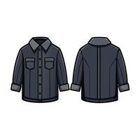 Oversized shirt with long sleeves and buttons technical sketch Black color vector