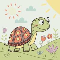 Running turtle in nature scene vector