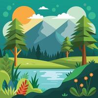 Scene with river and mountains vector
