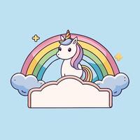 Unicorn sitting on the cloud with rainbow on white background vector