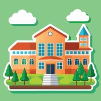 School building and waving flag with flat design vector