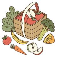 A picture of vegetables and fruits including vegetables vector