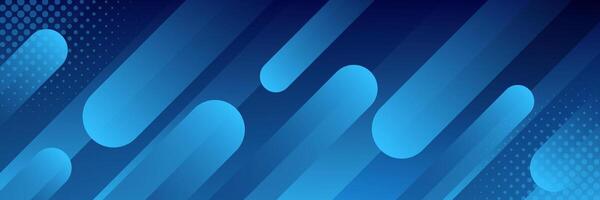 Dark blue gradient dynamic banner background with halftone. Abstract geometric banner vector