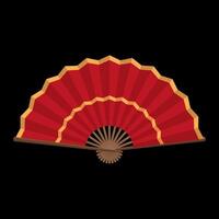Chinese fan made of red paper realistic illustration. Foldable handheld accessory for refreshing. Asian souvenir 3d object on white vector