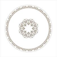 Abstract gold arabic frame on white background. Oriental round pattern frame arabesques with large pattern in the center. For circle surfaces, invitations, textiles, engraving, embroidery, porcelain vector