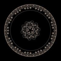 Oriental round pattern frame arabesques with large pattern in the center. Abstract golden arabic frame on black background. For circle surfaces, invitations, textiles, engraving, embroidery vector
