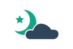 Night icon. solid icon style. clouds with moon and star. icon related to time and date. time elements illustration vector
