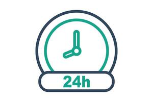 Day icon. line icon style. clock with 24 h. icon related to time and date. time elements illustration vector