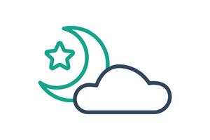 Night icon. line icon style. clouds with moon and star. icon related to time and date. time elements illustration vector