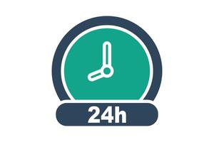 Day icon. solid icon style. clock with 24 h. icon related to time and date. time elements illustration vector