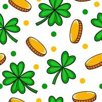 Cloverleaf with coins seamless pattern for St. Patrick day. vector