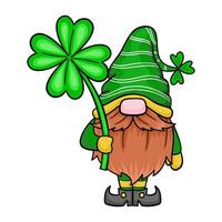 Gnome with cloverleaf in st. Patrick day illustration by hand drawn. vector