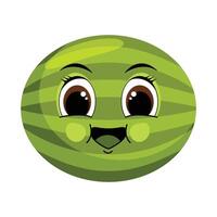 illustration of a cute green watermelon with a funny face on a white background. vector