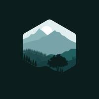 Minimalist Hexagon Frame Mountain Range Silhouette Illustration vector