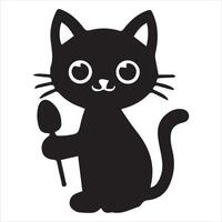Black cat holding a knife and a fork icon vector