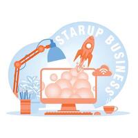 Launching a startup business with rockets and technology. vector