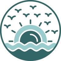 Beach sunrise painting Two Color Icon Design vector