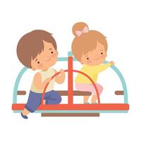 Happy Kids Having Fun at Merry Go Round in Park or Playground Illustration vector
