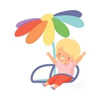 Cute Happy Kid Swinging at Carousel, Happy Boy Having Fun in Amusement Park Illustration vector