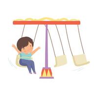 Cute Happy Boy Swinging at Carousel in Amusement Park Illustration vector
