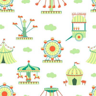 Amusement Park Seamless Pattern, Carnival Funfair Design Element Can Be Used for Wallpaper, Packaging, Background Illustration