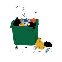 Garbage Container Full of Decaying Rubbish, Waste Processing and Utilization, Ecological Problem Illustration vector