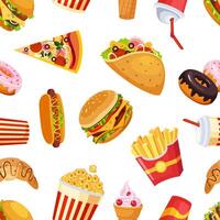 Fast Food Seamless Pattern, Restaurant or Cafe Design Element Can Be Used for Wallpaper, Packaging, Background Illustration on White Background vector