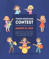 Young Musicians Contest Banner Template with Space for Text, Kids Singers and Musicians with Different Musical Instruments Illustration vector