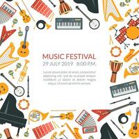 Music Festival Banner Template with Musical Instruments and Space for Text Illustration vector