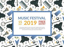 Music Festival Banner Template with Musical Instruments Pattern and Space for Text Illustration vector