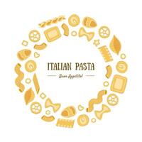 Italian Pasta Banner Template Round Frame with Different Types of Traditional Pasta Can Be Used for Menu, Packaging, Fyer, Card Illustration vector