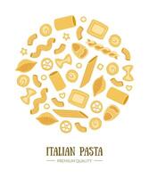 Italian Pasta Banner Template with Different Types of Traditional Pasta of Round Shape Can Be Used for Menu, Packaging, Fyer, Card Illustration vector
