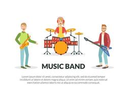 Music Band Banner Template with Space for Text, Musicians Performing with Musical Instruments Illustration vector