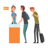 People Standing in Queue with Suitcases For Checking at Airport for Registration Illustration vector
