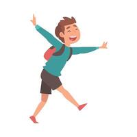 Happy Smiling Boy Running with Backpack at Airport Illustration vector